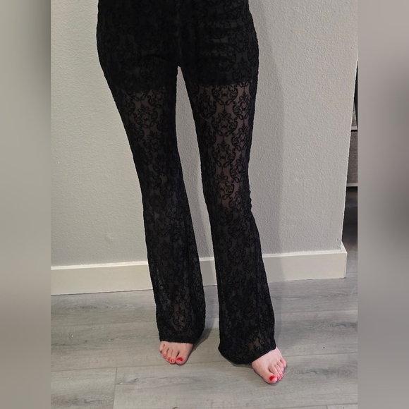 NWT Rare Disturbia Delena Flared Jumpsuit Goth Sheer Flocked Spider Ruffle XS - Picture 9 of 16